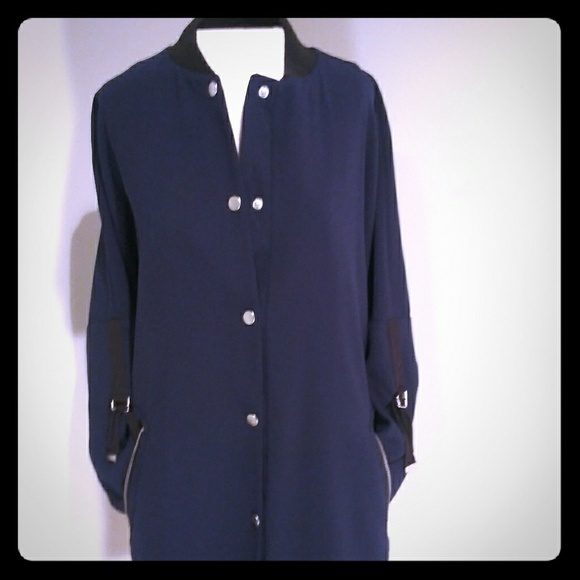 New York and Co. Long black and blue jacket - Picture 1 of 5